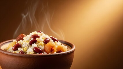 Laba Festival Background With Clay Bowl of Laba Porridge, Grains and Red Beans