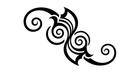 Abstract Tribal Cloud Swirl Black Silhouette Vector Illustration, Ethnic Spiral Flame Ornament Tattoo Design Isolated on White Background