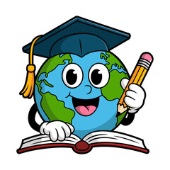 Global Education Character with Graduation Cap and Book