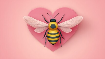 A bee atop a pink heart shape