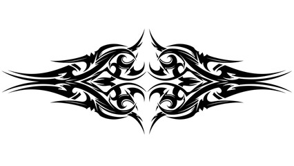 Fototapeta premium Abstract Tribal Wing Ornament Black Silhouette Vector Illustration, Tattoo Style Ethnic Flame Curve Design Isolated on White Background
