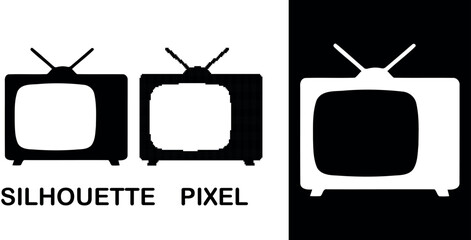 A simple silhouette of a television and pixelated vector design