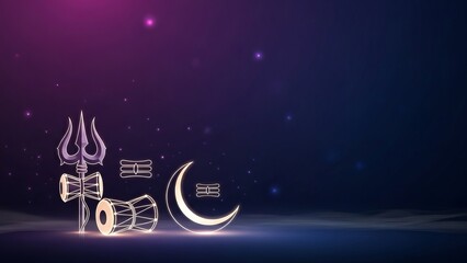Maha Shivratri Background With Sacred Symbols and Gentle Moonlight Glow Night Devotion