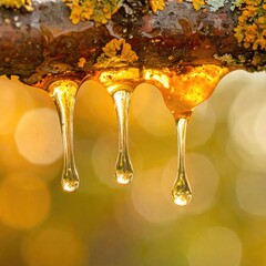 Resin dripping from a branch, close-up