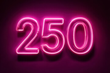 Bright Neon Sign with the Number 250 in Vibrant Pink Glow