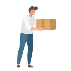 Delivery courier man vector isolated cut out modern design illustration, person character holding package box simple minimal, postman order shipment worker service image clip art