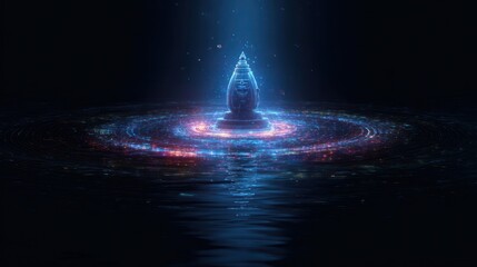 Abstract illustration of a luminous structure surrounded by swirling energy