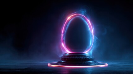 Abstract futuristic portal with neon lights energy and stage