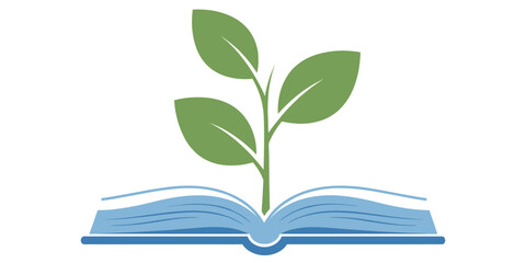 Education growth concept flat vector with plant growing from an open book