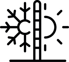 Simple line icon representing contrasting weather conditions, symbolizing climate change and global warming effects