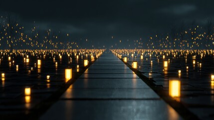 Abstract path illuminated by lights leading into the distance digital render
