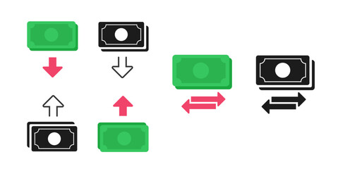 Money payment send receive icon simple graphic vector illustration, ui cash transfer transaction sign symbol pictogram, flat funds return, currency exchange swap payout, cashback minimal set