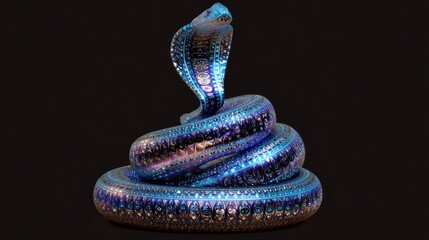 Abstract illustration of a cobra snake in blue on a black background