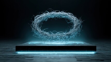 Abstract futuristic design with a glowing wreath and platform digital art