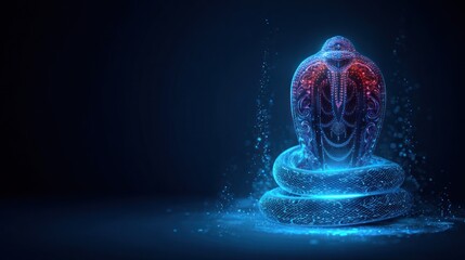 Abstract digital serpent with glowing blue and red details on dark background