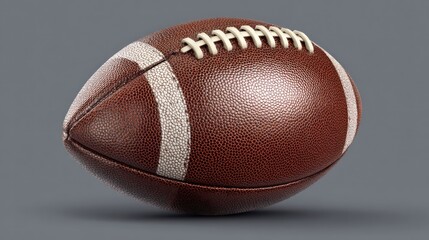 Textured football angled left with detailed white laces, against grey