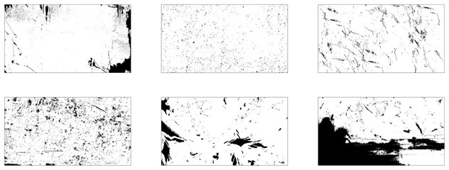 Set of six grunge texture backgrounds. Vector design elements. One color black. Vector illustration.