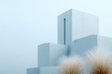 Modern Architectural Design with Minimalist Aesthetic and Soft Natural Elements