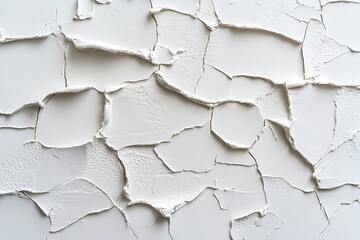 Cracked White Wall Texture Showing Peeling Paint with Abstract Pattern and Light Shadows