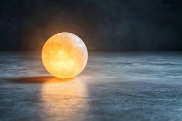 Glowing Orb on Dark Surface Creating a Serene and Calming Atmosphere in Minimalist Space