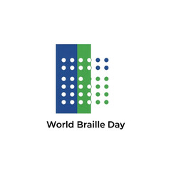World Braille Day logo blue and green dots representing tactile writing system symbol for accessibility and inclusion isolated on white