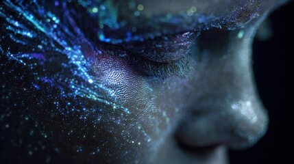 Close up of human face with glowing abstract artistic elements