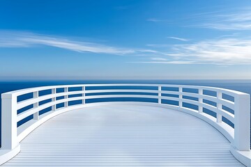 Expansive White Deck Overlooking Calm Blue Ocean Under Bright Clear Sky