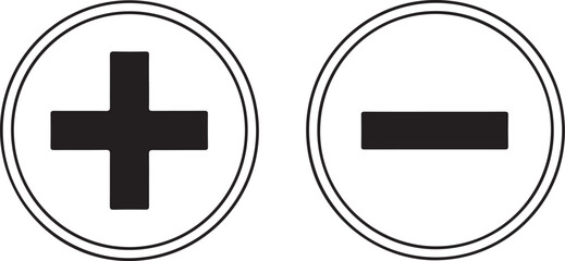 Obraz premium Two circular signs are displayed one features a black plus symbol the other a black minus symbol
