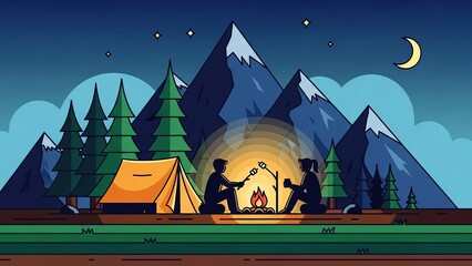 amping Tent by Mountain Lake Under Starry Night  picture