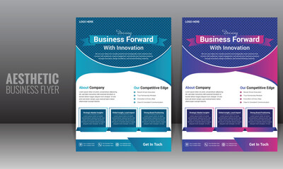 Corporate business flyer design template set for business branding with blue gradient geometric and organic shapes
