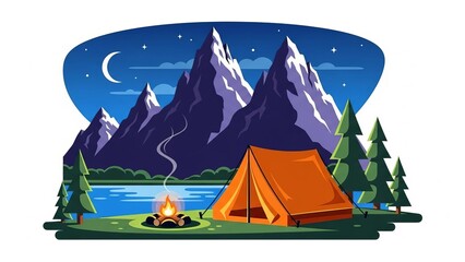 amping Tent by Mountain Lake Under Starry Night  picture