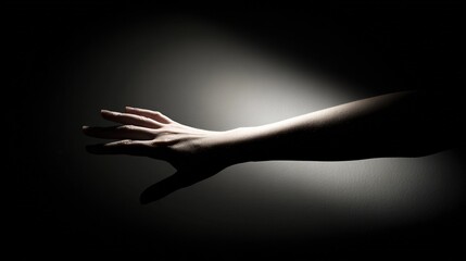 forearm. Silhouetted forearm reaching toward a light source against a dark gradient background. wellbeing guides, coaching materials, designed for mental health education and mindfulness programs.