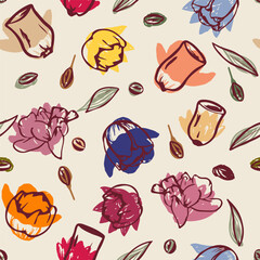 Floral Seamless Pattern. Hand Painting Flowers Vector Background. Botanical Wallpaper Design. Vintage Floral Print Template for Textile and Fabric Design