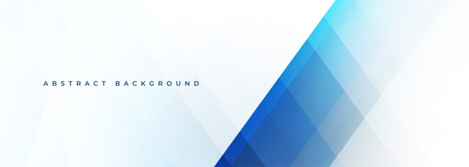 White modern abstract wide banner with blue line and geometric shapes. White and blue abstract background. Vector illustration