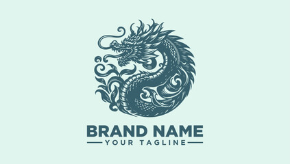 Vintage Dragon Logo Vector Illustration - Majestic Mythical Creature Emblem Design