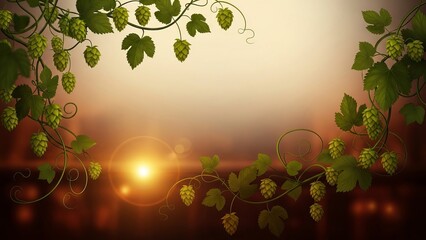 SF Beer Week Background With Hop Vines, Soft Pub Glow and Craft Beer Atmosphere