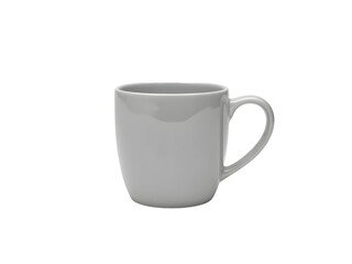 Simple light gray ceramic coffee mug isolated on a solid black background for design projects
