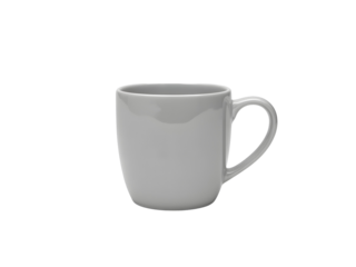 Simple light gray ceramic coffee mug isolated on a solid black background for design projects