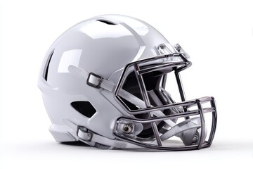 Fototapeta premium Modern American football helmet displayed on a white background designed for optimal safety and performance during gameplay and training in various weather conditions
