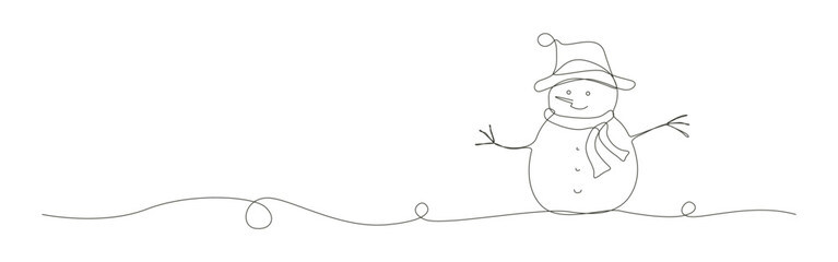 Single continuous line drawing of a snowman vector illustration design. line art winter theme design
