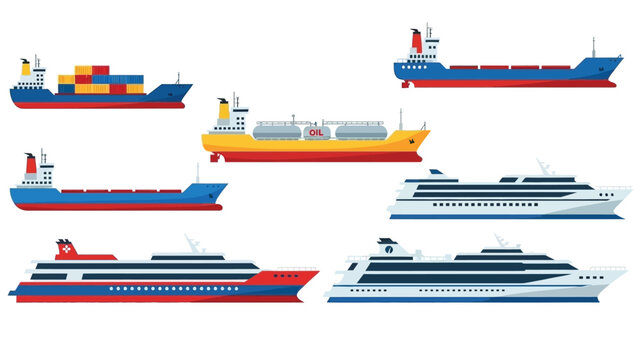 Colorful illustration depicting various types of ships and ocean vessels