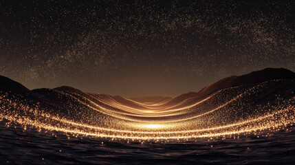 Abstract illustration of glowing golden wave pattern resembling a landscape