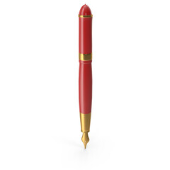 Red luxury fountain pen upright isolated