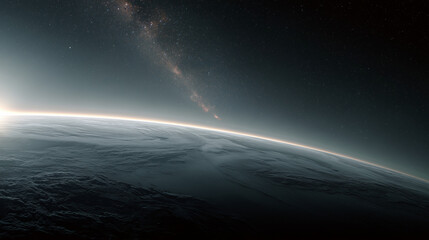 Planetary Surface Curve in Space with Subtle Texture and Star Field