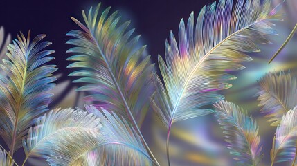 Abstract illustration of iridescent feathers with vibrant color gradients