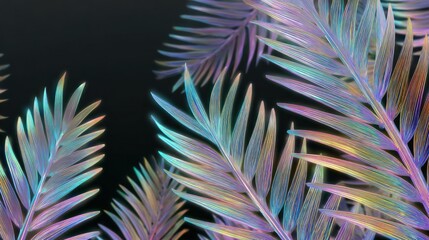 Abstract illustration of iridescent palm leaves against a dark background