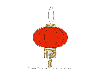Chinese lantern, continuous single one line art hand drawing sketch logo on white background