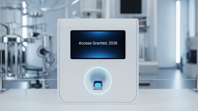 Biometric Fingerprint Scanner Device in a Modern Laboratory Setting. - Powered by Adobe