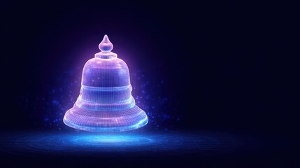 Abstract illustration of a digital bell glowing in neon blue and purple light