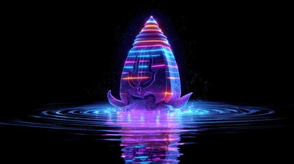 Abstract illustration of a glowing digital form in water reflection